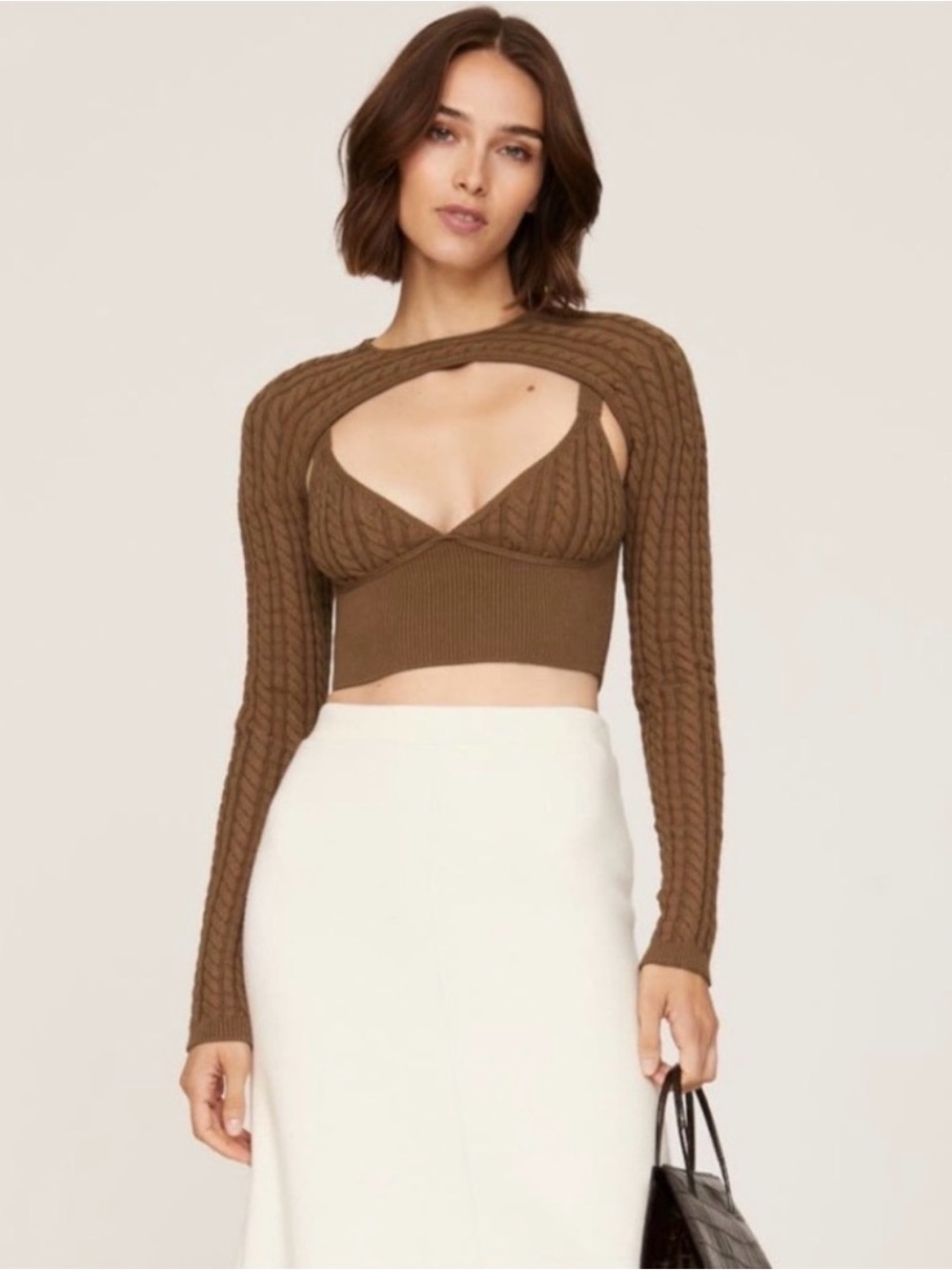 RONNY KOBO Lyra Cable Knit Two Piece Cropped Sweater Size Large